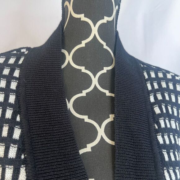 Worthington Black & White Checkered Knit Open Front Cardigan Sweater Size XL - Picture 4 of 8